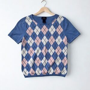 Brooks Brothers 346 Women’s Short Sleeve Supima Cotton Argyle Sweater Sz Medium